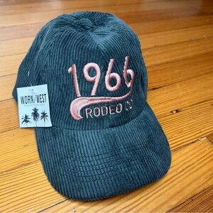Worn West '1966 Rodeo Co.' Corduroy Baseball Cap - Green with Pink Embroidery
